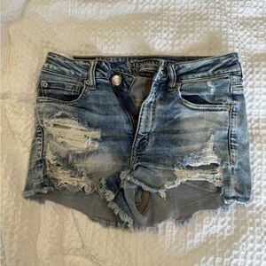 American Eagle Outfitters Women's Light Blue Ripped Jean Shorts